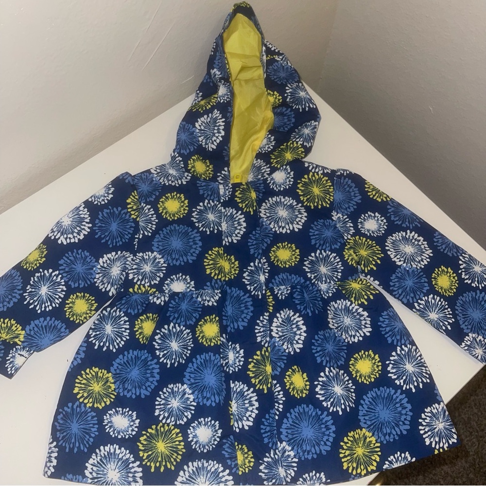 Kids Floral Hooded Rainy Jacket - Blue, White, Yellow